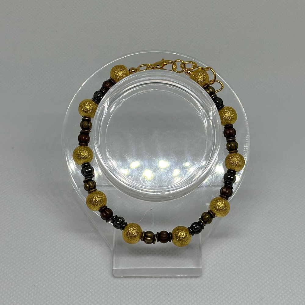 Handmade Gold Wire Bracelet with Stone and Barrel Beads